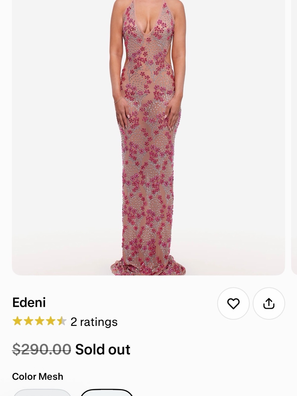 Alglist Edeni Pink Embellished Mesh Evening Gown